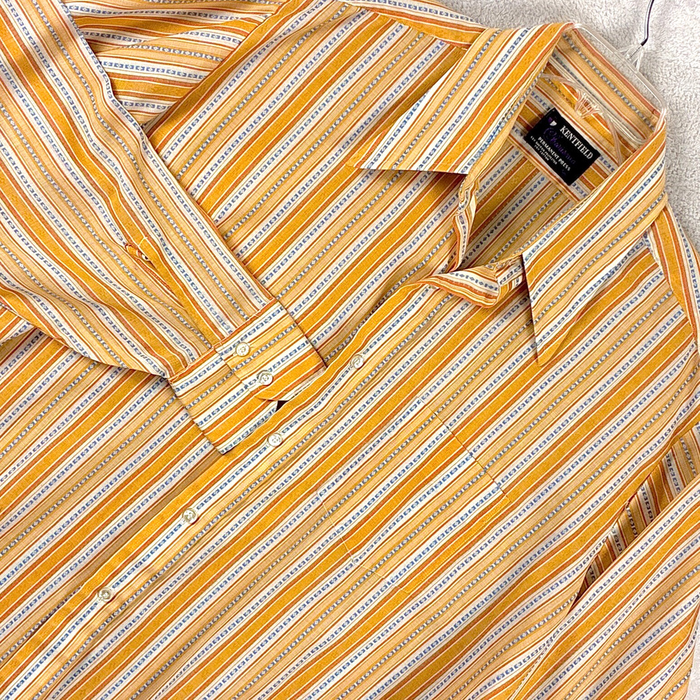 VTG Kentfield Charisma Disco Shirt Mens XL Orange White Stripe Dagger Collar 70s